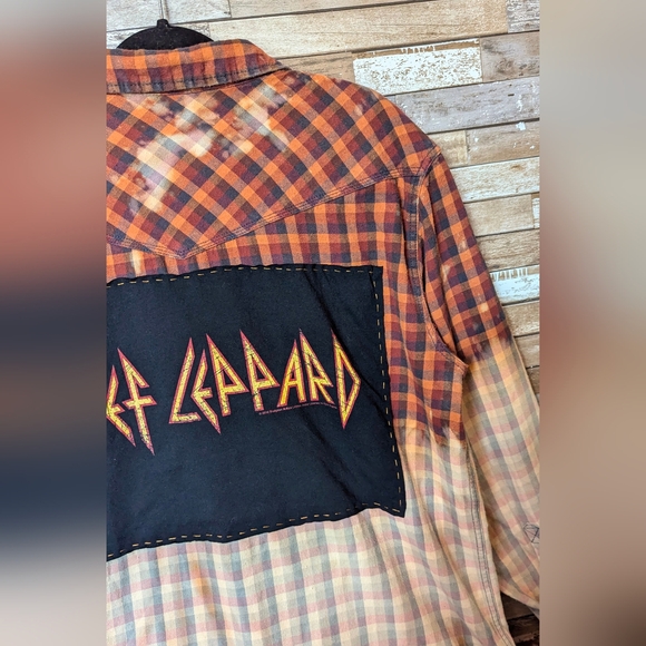 Def Leppard Upcycled Dip Dye Bleach Flannel Shirt - Picture 4 of 15